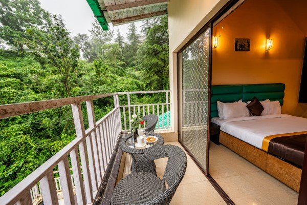 Resort balcony overlooking Bhimtal lake